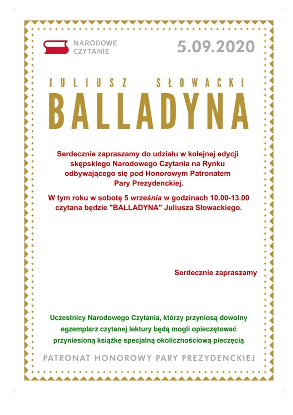 Plakat promujący wydarzenie Narodowego Czytania Balladyny